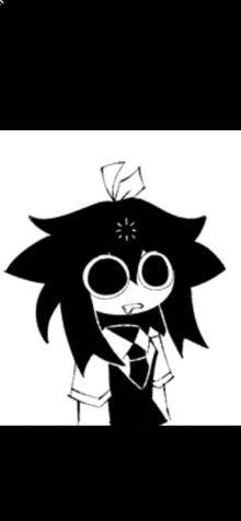 a black and white drawing of a cartoon character with big eyes