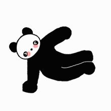 a black and white cartoon panda bear is laying on its back on a white background .