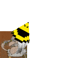 a cartoon character is wearing a yellow party hat