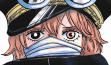 a drawing of a girl wearing a mask and a hat with the number 16 on it