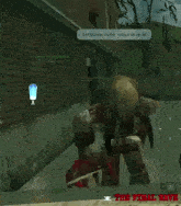 a screenshot of a video game shows a monster and a blue bottle with the letter a on it