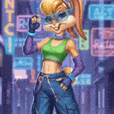 a cartoon of lola bunny wearing glasses and a green tank top
