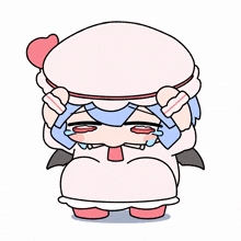 a cartoon character is crying and has a heart on her head