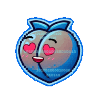 a cartoon peach with a heart in its eyes