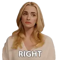 a woman in a white shirt has the word right written on her chest