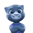 a talking tom cat is smiling with his arms crossed .