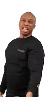 a man wearing a black shirt that says bodyfresh on the front