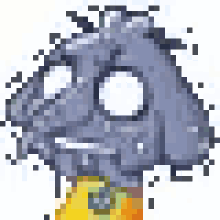 a pixel art drawing of a cartoon character with a rainbow shirt on a white background .