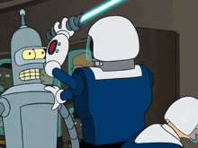 bender from futurama is holding a light saber in a cartoon