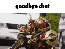 a picture of a robot with the words goodbye chat on it