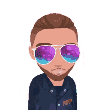 a pixel art of a man wearing sunglasses and a jacket that says popcap on it