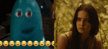 a ghost and a woman with smiley faces on the bottom