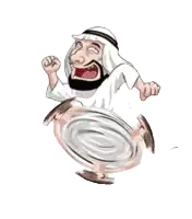 a cartoon of a man with a beard kicking a plate in the air