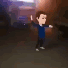 a cartoon of a man dancing in a room with his arms outstretched .