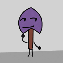 a cartoon drawing of a purple shovel with a face