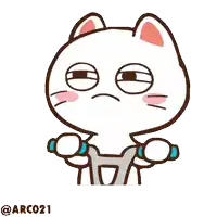 a cartoon of a cat holding a dumbbell with the hashtag @arco21
