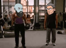 a man with a beard and glasses holds a dumbbell