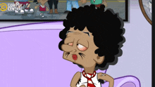 a cartoon of a woman sitting in front of a comedy central logo