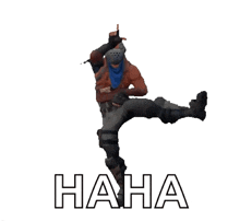 a video game character is jumping in the air with the word haha written below him