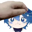a person is petting a cartoon character 's head .