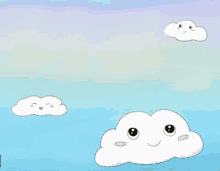 a girl is holding a pink heart shaped balloon while flying over a cloud