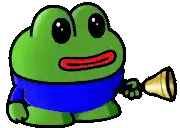a cartoon frog is holding a bell in its hand .
