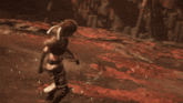 a blurry picture of a person fighting a monster with a sword
