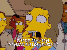 a cartoon of a woman saying " puede alguien pensar en los ninos "