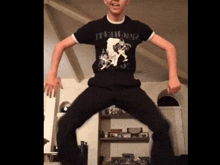 a man wearing a t-shirt that says paradise is dancing