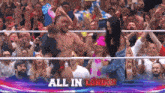 a man in a wrestling ring with the words all in london on the bottom