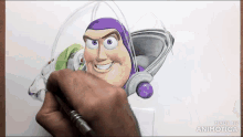 a person is drawing buzz lightyear from toy story on a piece of paper