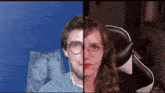 a picture of a man and a woman with a blue background