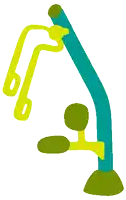 a cartoon drawing of a yellow and blue item
