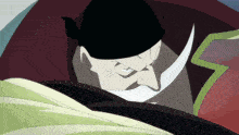 a cartoon character with a white mustache and black hat