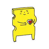 a cartoon drawing of a yellow block holding a red heart