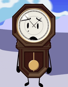 a cartoon drawing of a clock with a face and arms