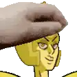 a pixel art drawing of a yellow diamond with a hat on his head .