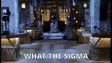 a room with a dalek and the words what the sigma on the bottom