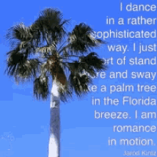a palm tree is in the foreground of a quote