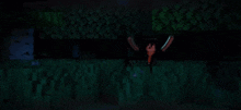 a cartoon character is standing in a dark room with a green background