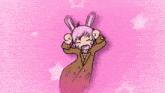 a cartoon drawing of a girl with bunny ears and a brown coat
