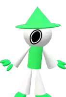 a cartoon character is wearing a green hat and a green shirt