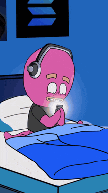 a cartoon of an octopus wearing headphones and looking at a phone