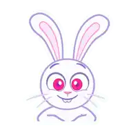 a cartoon rabbit with pink eyes and a big smile on its face