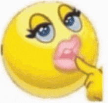 a yellow smiley face with pink lips and a hand pointing to it