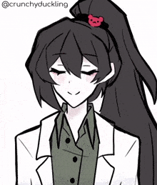 a drawing of a girl with a teddy bear in her hair has the hashtag @crunchyduckling