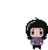 a pixel art of a girl with black hair