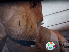a picture of a dinosaur with the michigan arts and culture council logo in the corner