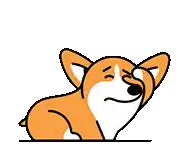 a cartoon of a corgi dog with its tongue hanging out and smiling .