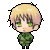 a pixel art drawing of a boy with green eyes and blonde hair .